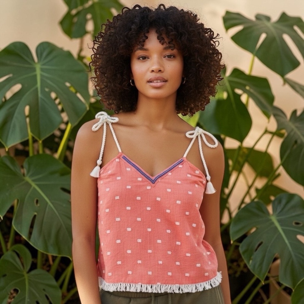 NWT Aerie Women’s Beaded Tie Shoulder Tank Top In Coral Size Small